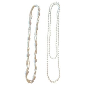 60s Vintage Cream Plastic Rosette Beaded Necklace Combo